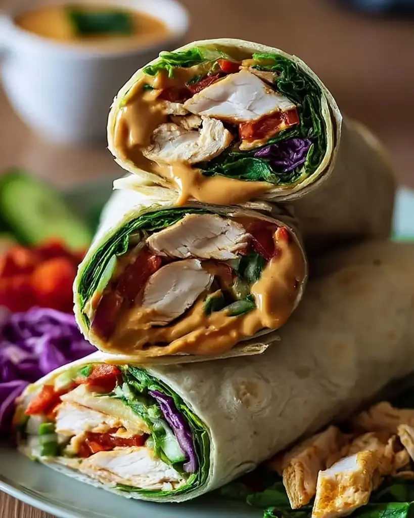 A delicious plate of THAI PEANUT CHICKEN WRAPS