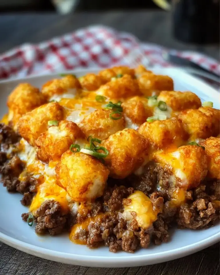 A delicious plate of Tater Tot Casserole with Ground Beef: A Cozy Delight