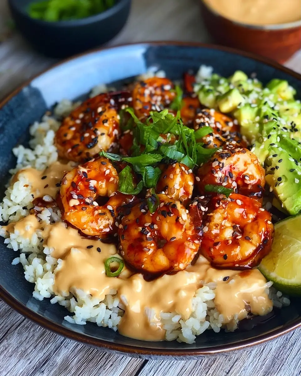 A delicious plate of Teriyaki Shrimp Rice Bows