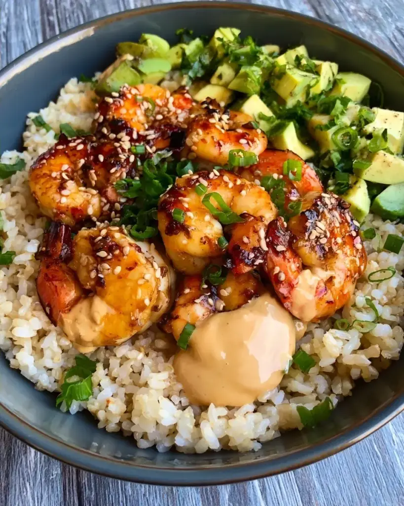 A delicious plate of Teriyaki Shrimp Rice Bows