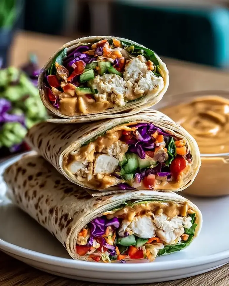 A delicious plate of Thai Peanut Chicken Wraps
