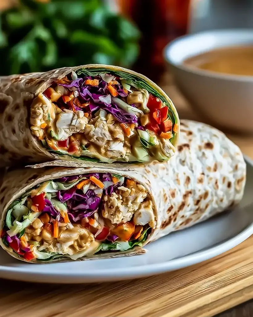 A delicious plate of Thai Peanut Chicken Wraps