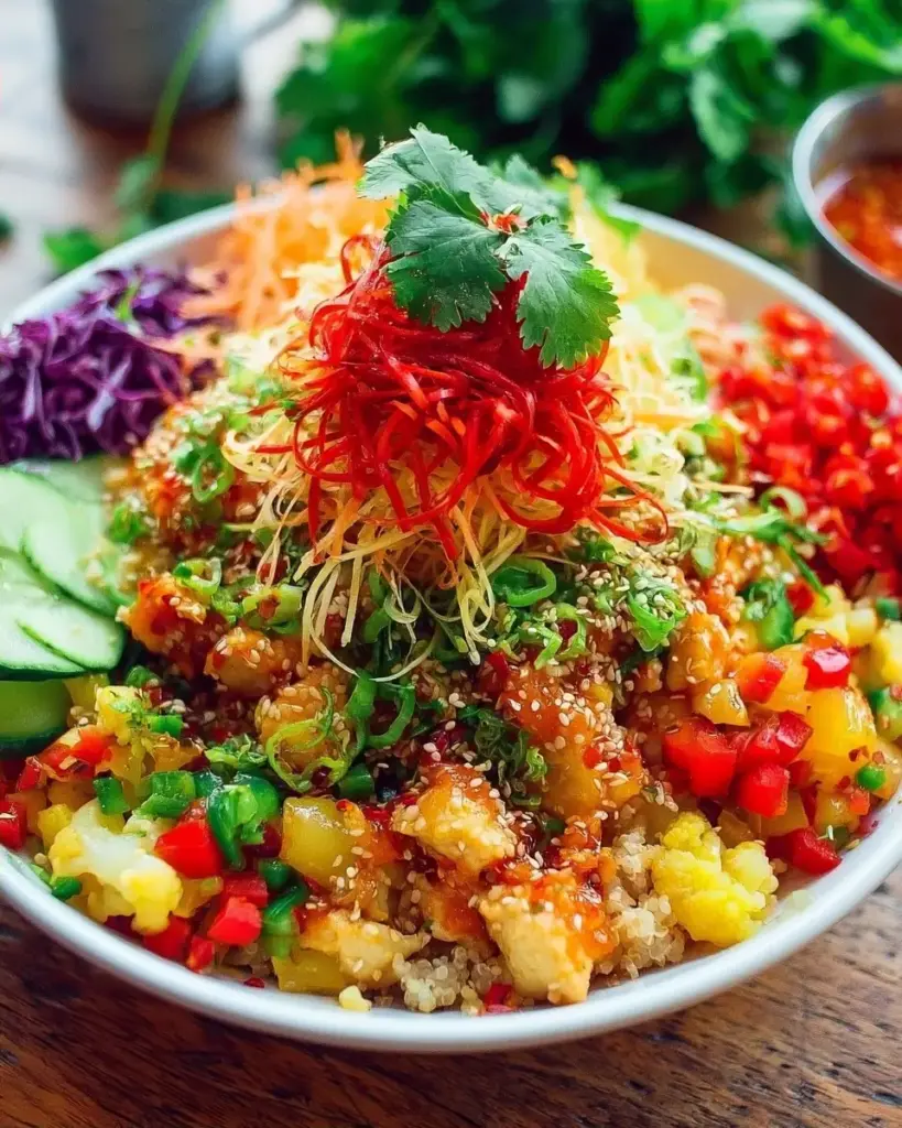 A delicious plate of Thai Sweet Chili Chicken Buddha Bowls
