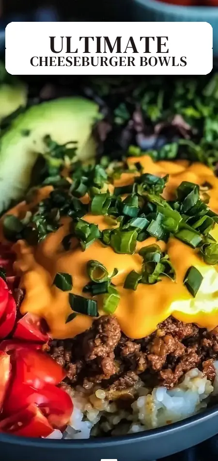Pinterest pin (Design 2) for Better Than Takeout Cheeseburger Bowls