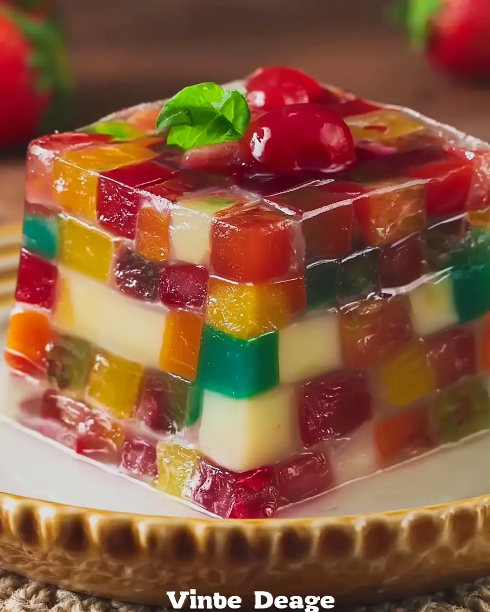 A delicious plate of Vintage Mosaic Fruit Jelly Dessert: An Easy Delight for All Ages