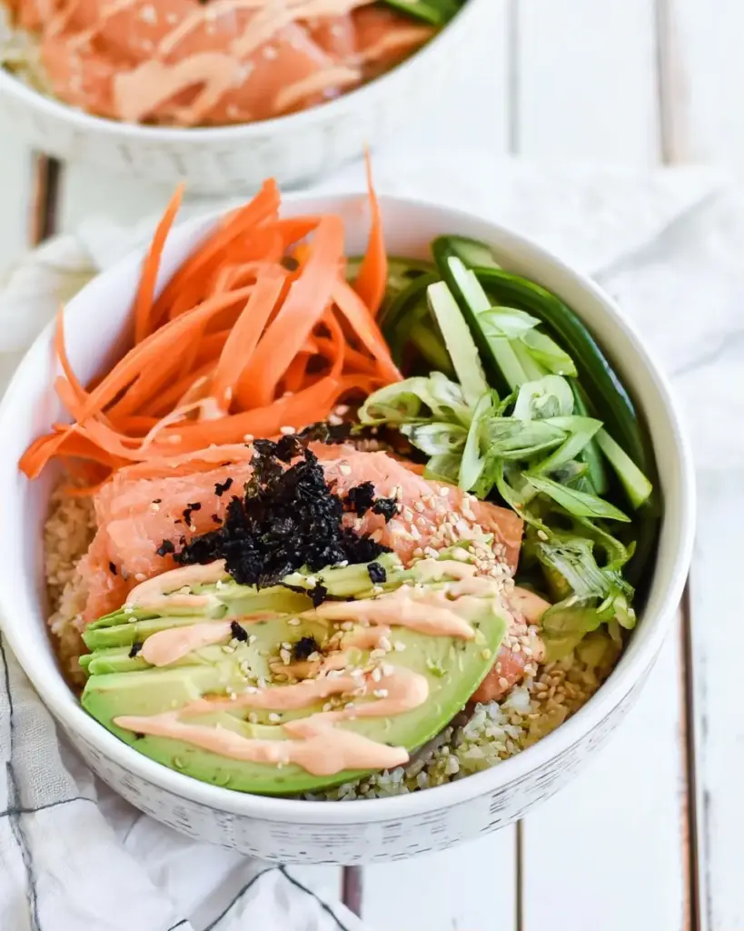 A delicious plate of Whole30 Smoked Salmon Sushi Bowl