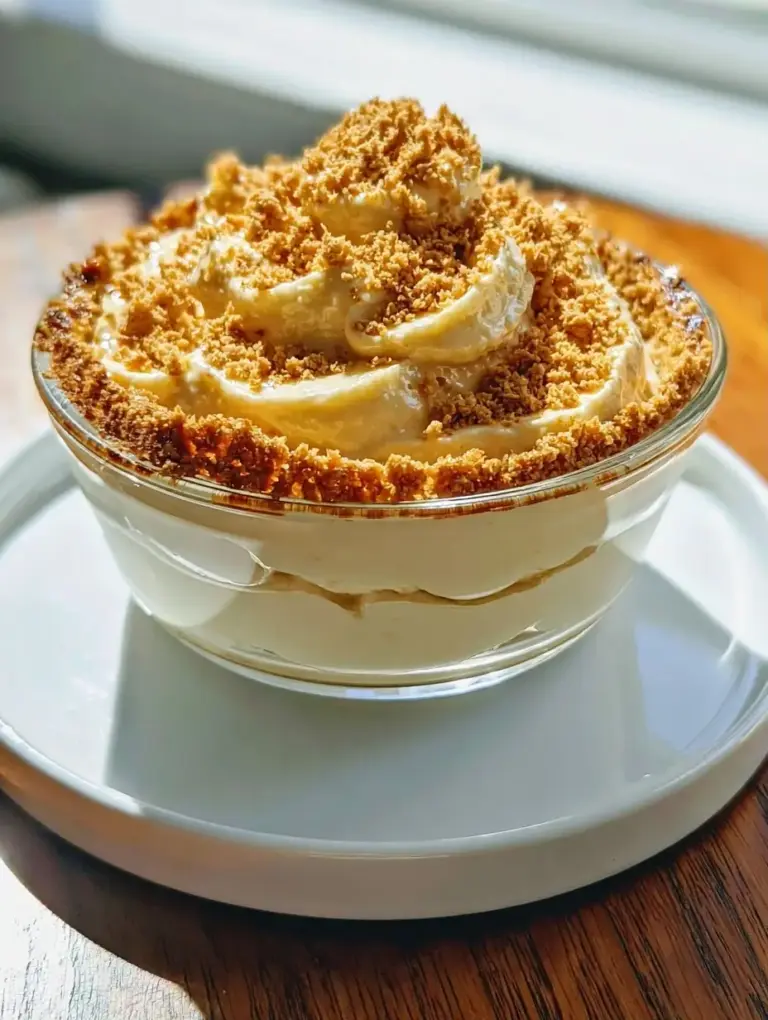 A delicious plate of 10-Minute Banana Cream Pie Cottage Cheese Mousse Bliss