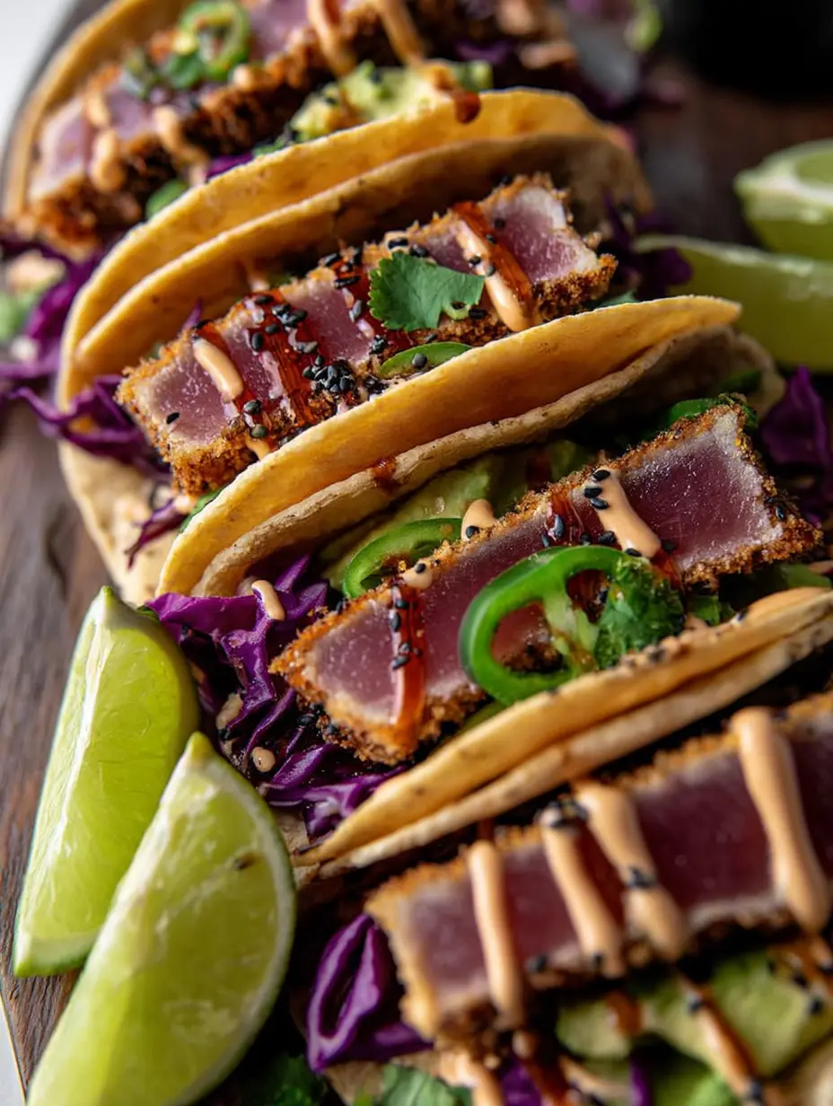 A delicious plate of Ahi Tuna Tacos