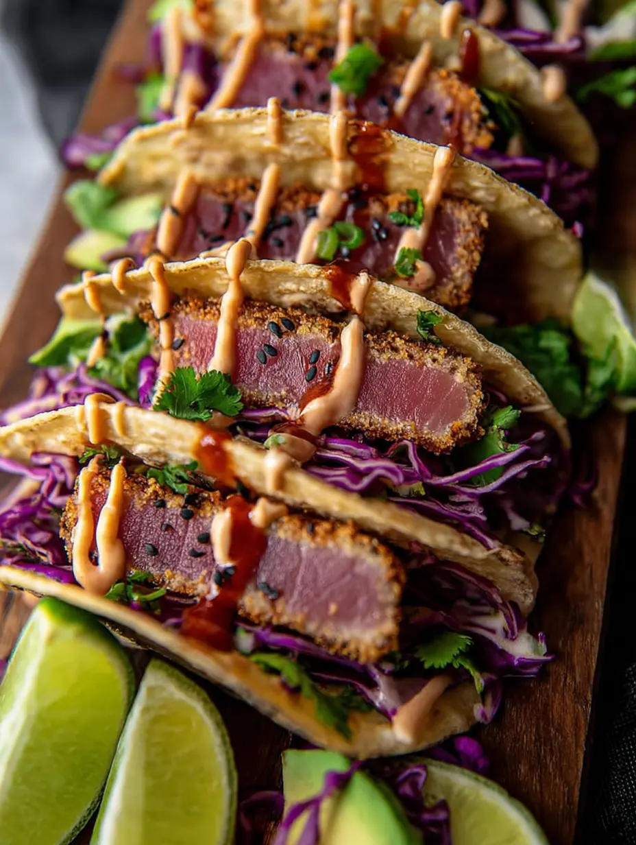 A delicious plate of Ahi Tuna Tacos