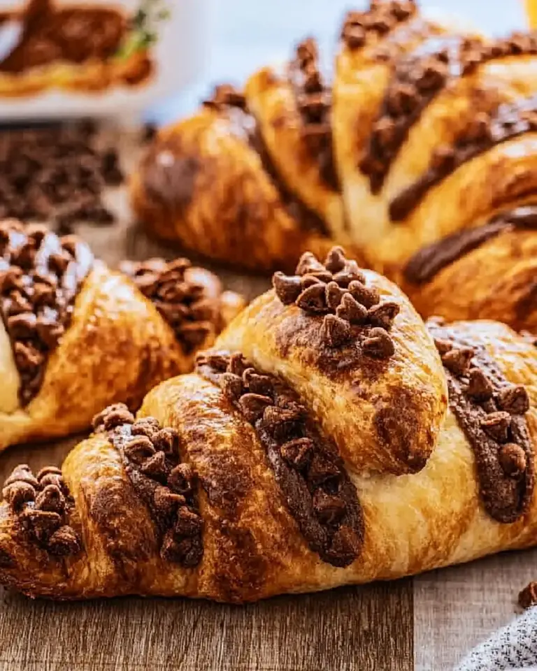 A delicious plate of Air Fryer Croissants with Nutella and Chocolate Chips