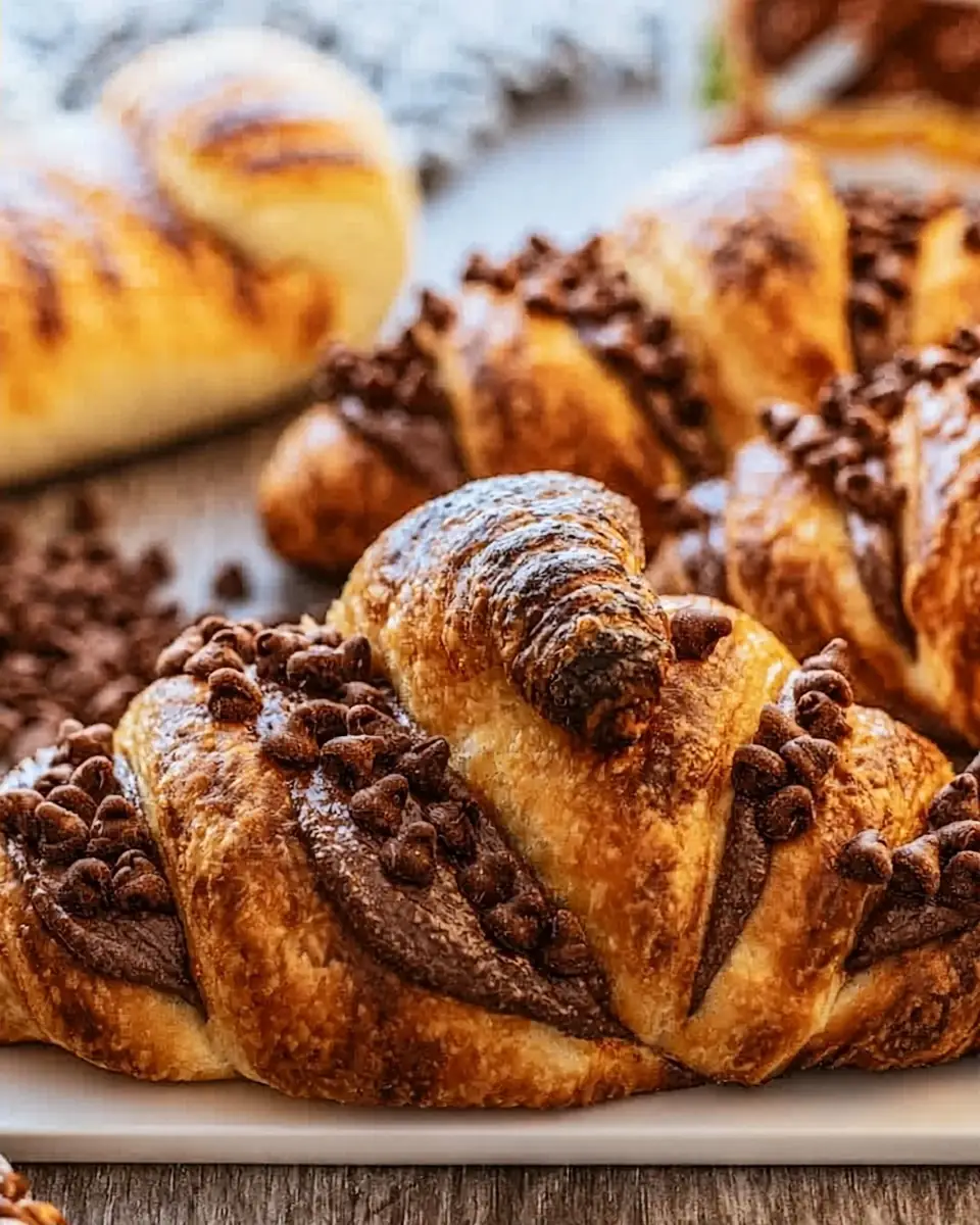 A delicious plate of Air Fryer Croissants with Nutella and Chocolate Chips