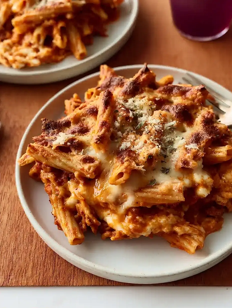 A delicious plate of Beefy Cottage Cheese Baked Ziti - thegirlskitchen