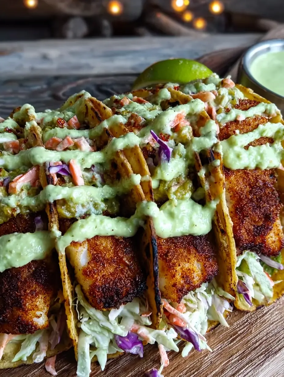 A delicious plate of Blackened Fish Tacos Recipe Easy 20 Minute Creamy Avocado Tacos