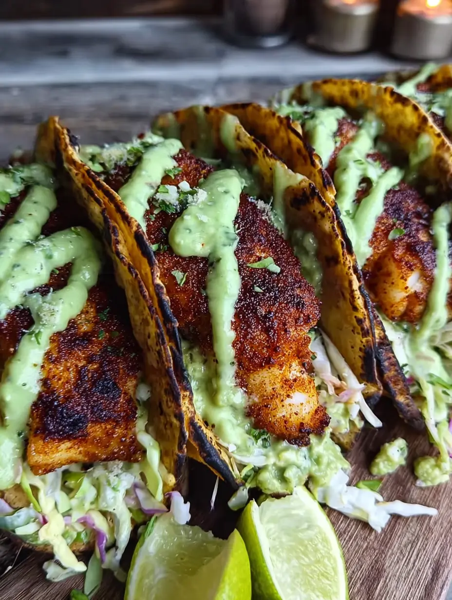 A delicious plate of Blackened Fish Tacos Recipe Easy 20 Minute Creamy Avocado Tacos