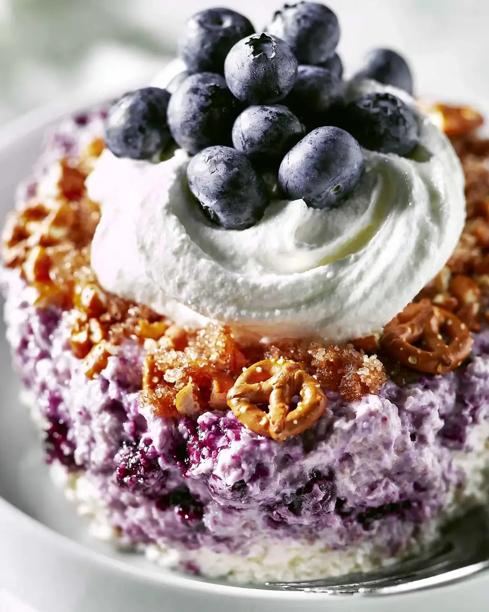 A delicious plate of Blueberry Pretzel Salad