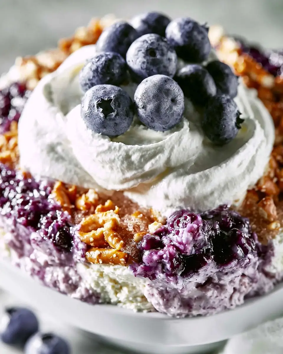 A delicious plate of Blueberry Pretzel Salad