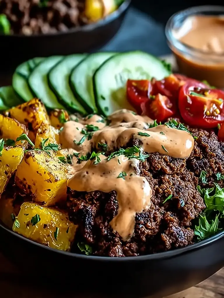A delicious plate of Bold Burger Bowls: Juicy, Cheesy & Loaded