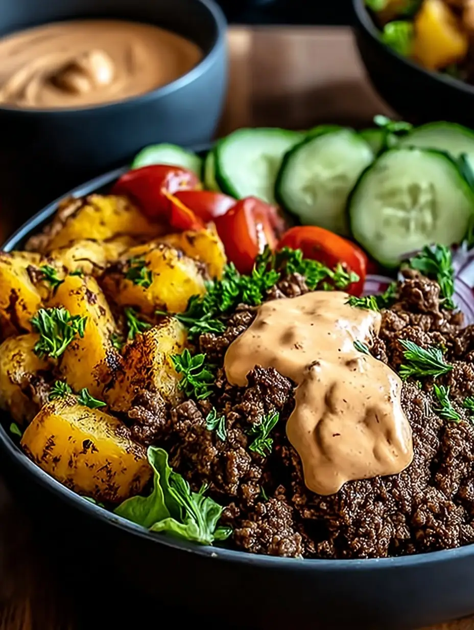 A delicious plate of Bold Burger Bowls: Juicy, Cheesy & Loaded