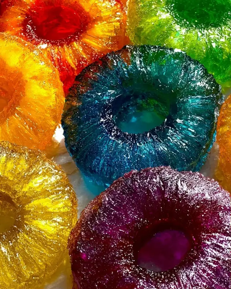 A delicious plate of Candied Rainbow Pineapple Rings