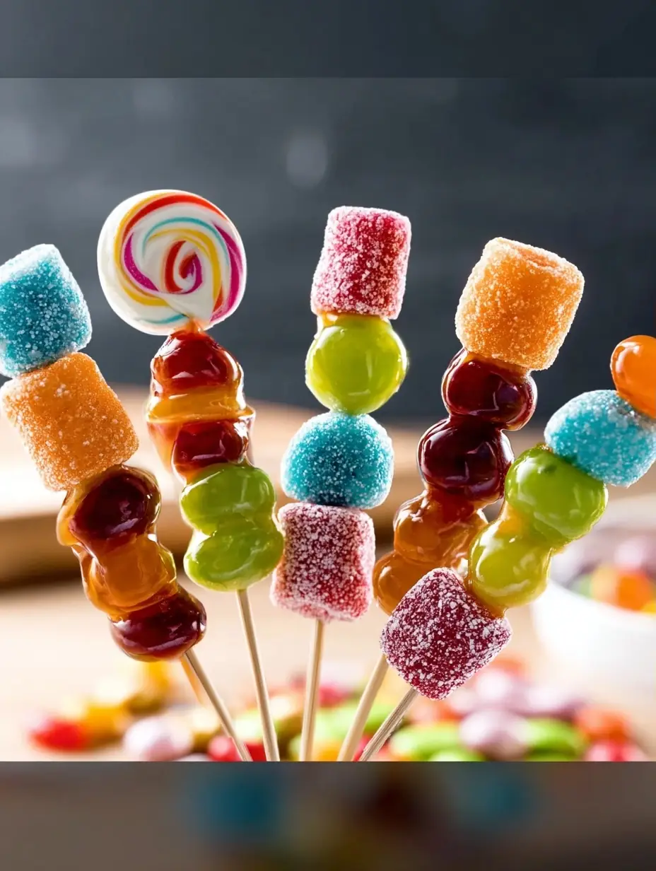 A delicious plate of Candy Skewers Recipe - Easy DIY Party Candy Skewers Idea