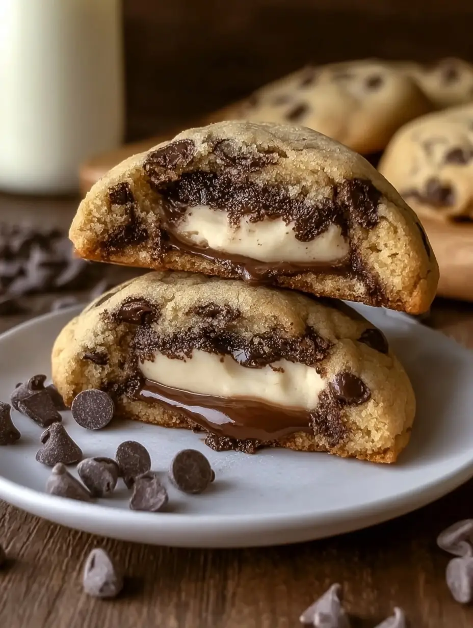 A delicious plate of Cheesecake Stuffed Chocolate Chip Cookies: Indulgence Awaits