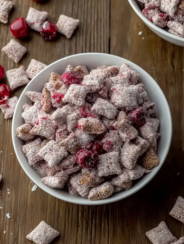 A delicious plate of Cherry Cheesecake Puppy Chow Recipe