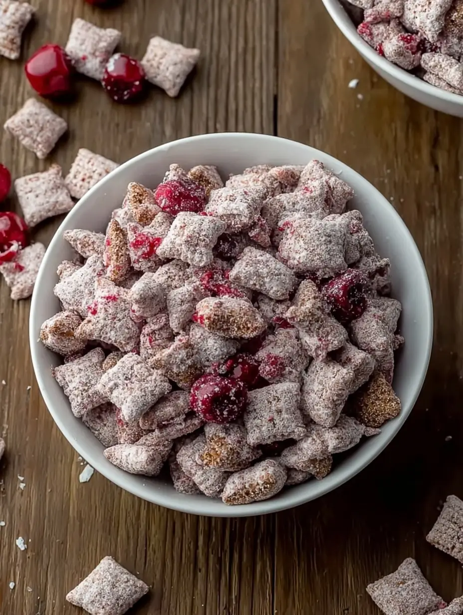 A delicious plate of Cherry Cheesecake Puppy Chow Recipe