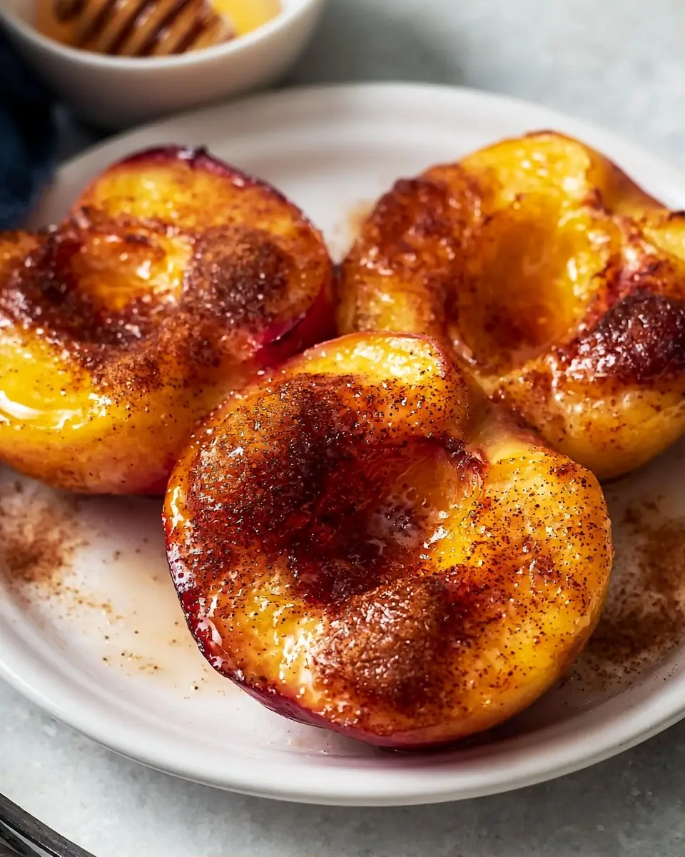 A delicious plate of Cinnamon Honey Air Fryer Peaches
