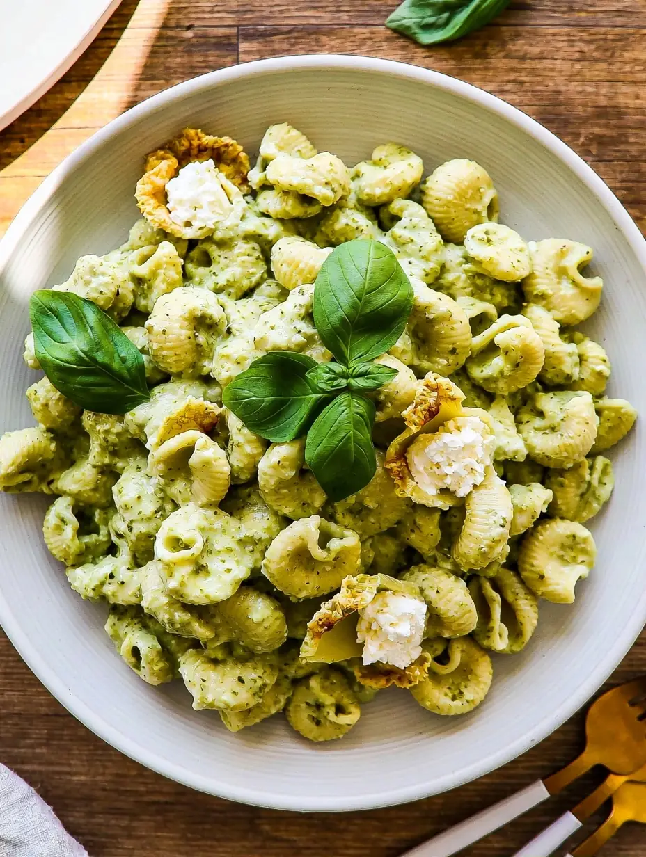 A delicious plate of Cottage Cheese Creamy Pesto Pasta