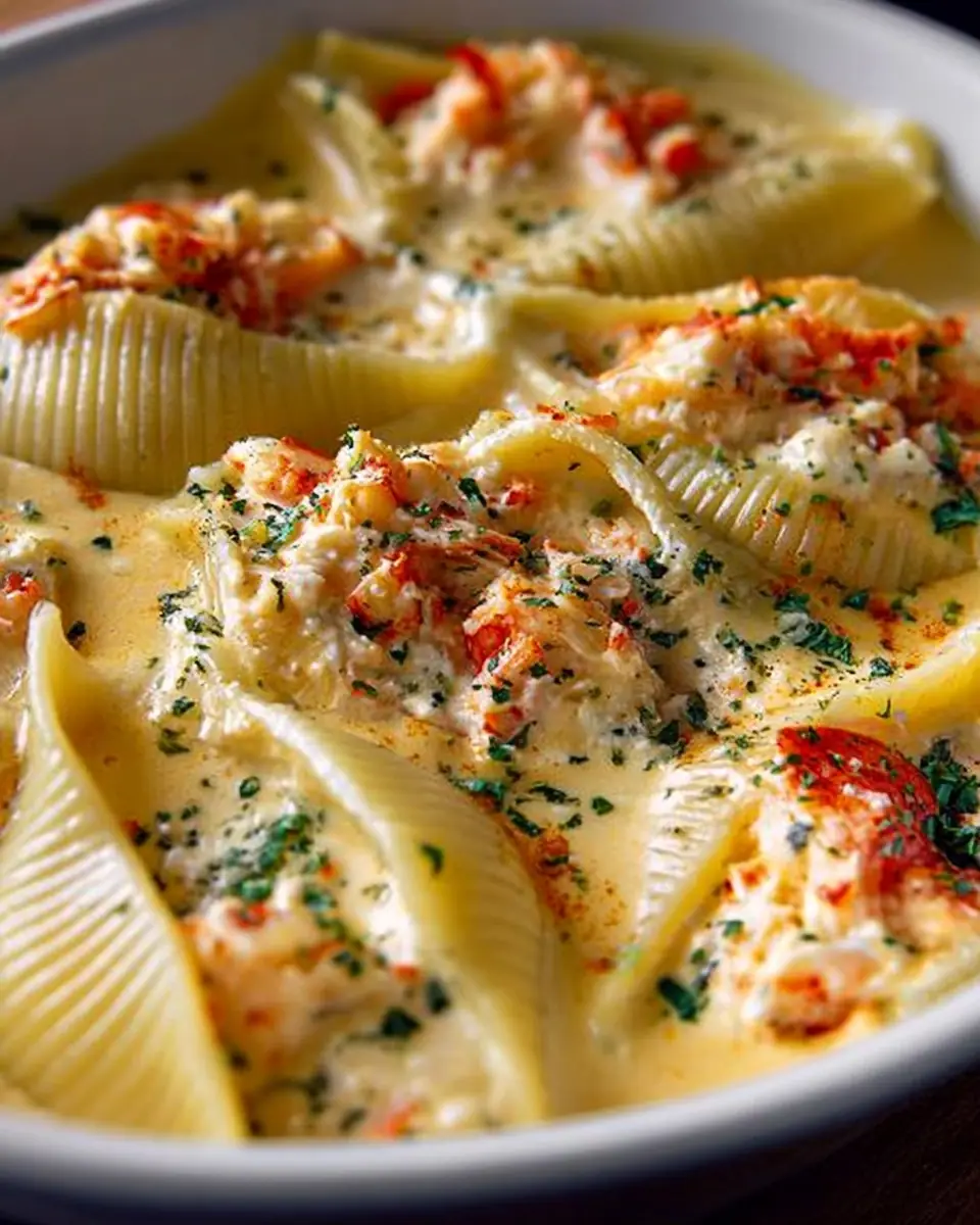 A delicious plate of Creamy Lobster Stuffed Pasta Shells