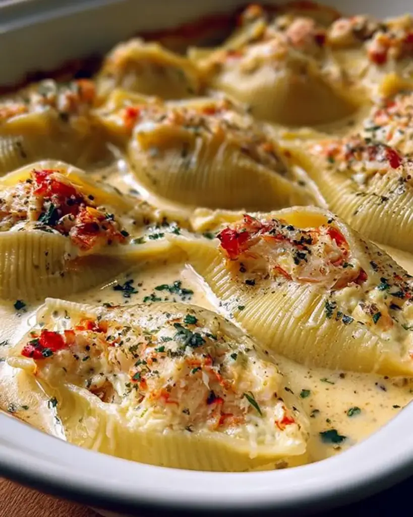 A delicious plate of Creamy Lobster Stuffed Pasta Shells