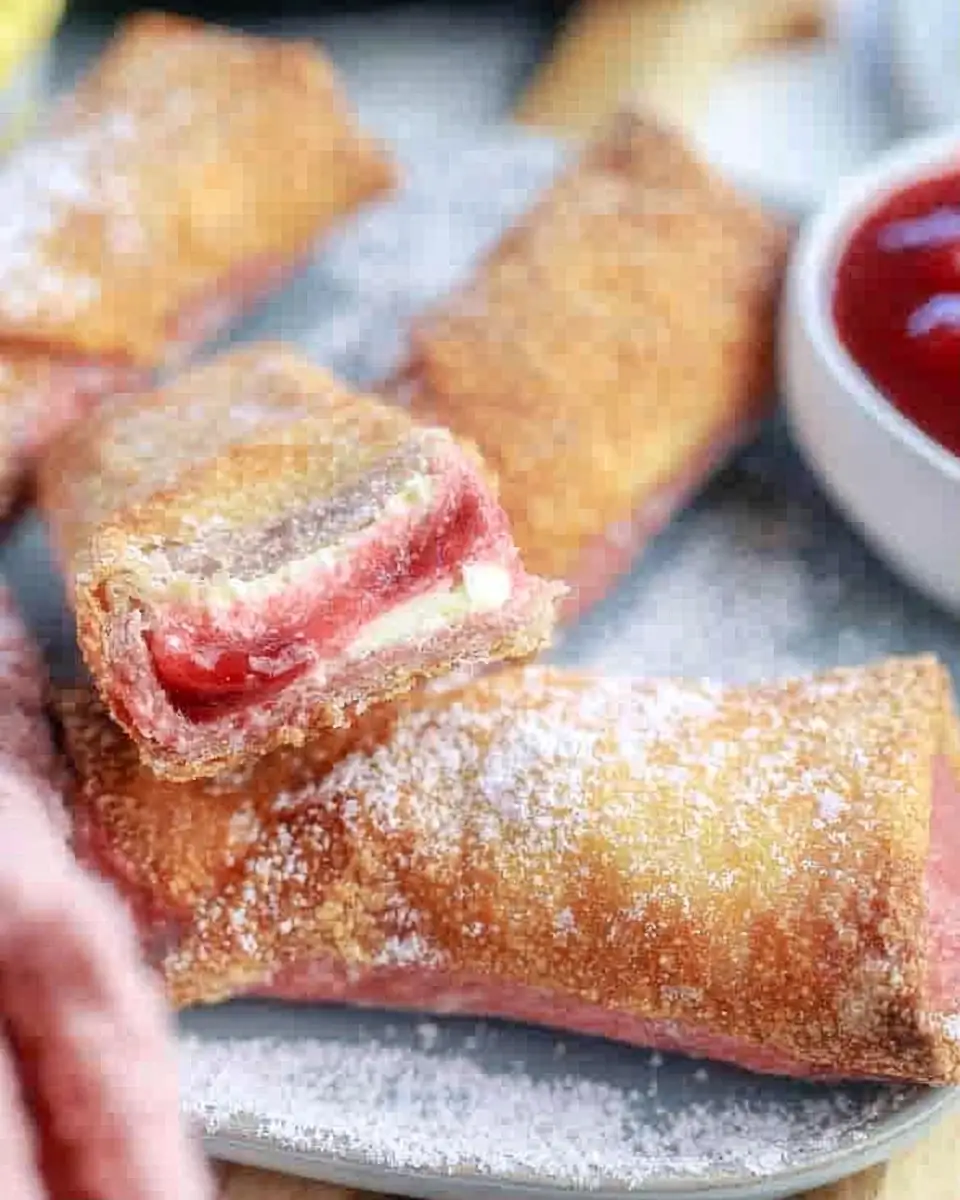 A delicious plate of Easy Air Fryer Cherry Cheesecake Egg Rolls