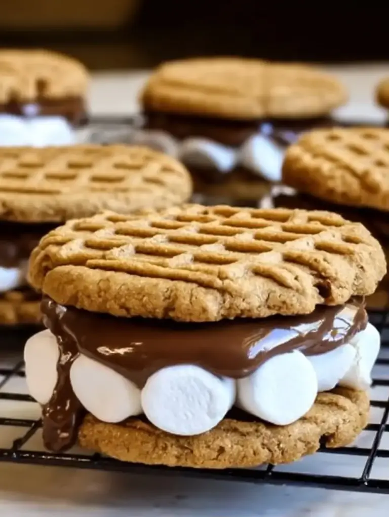 A delicious plate of Easy S'mores Peanut Butter Sandwich Cookies