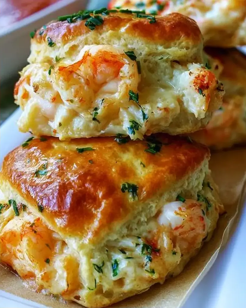 A delicious plate of Golden Shrimp and Crab Biscuit Melts