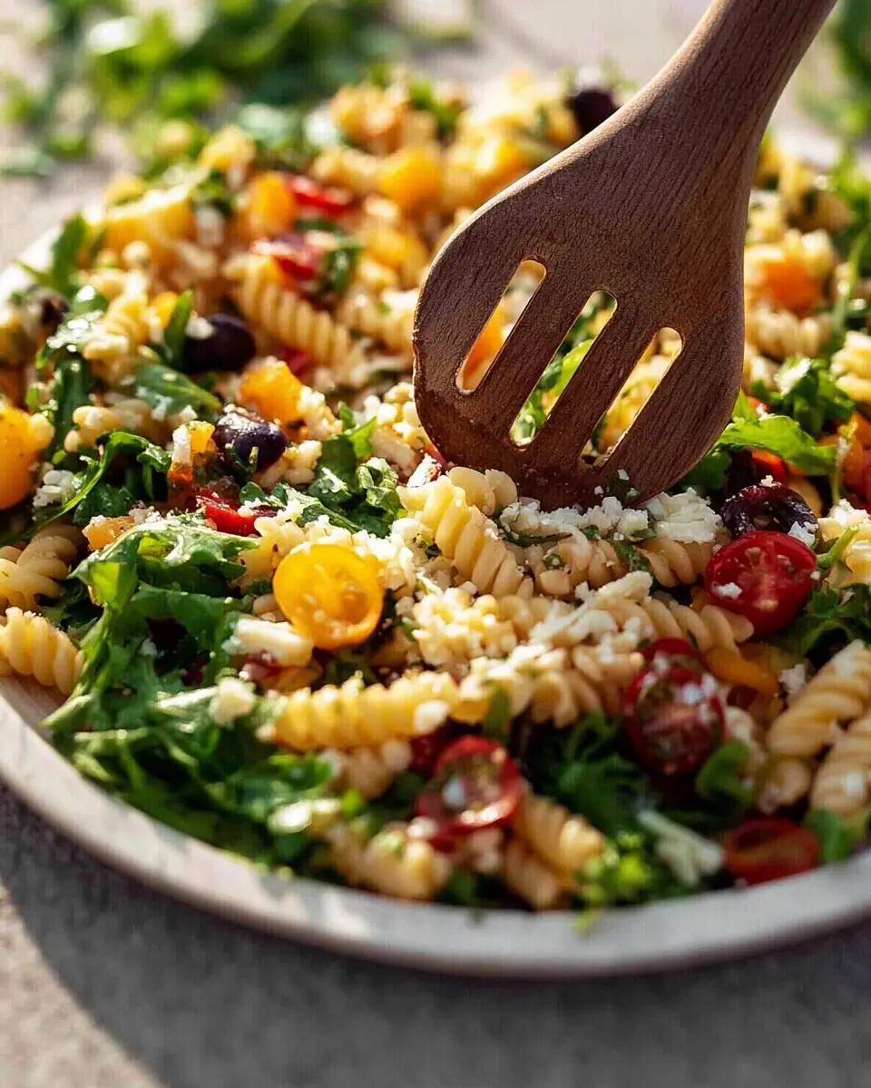 A delicious plate of Greek Chickpea Pasta Salad (Gluten-Free)