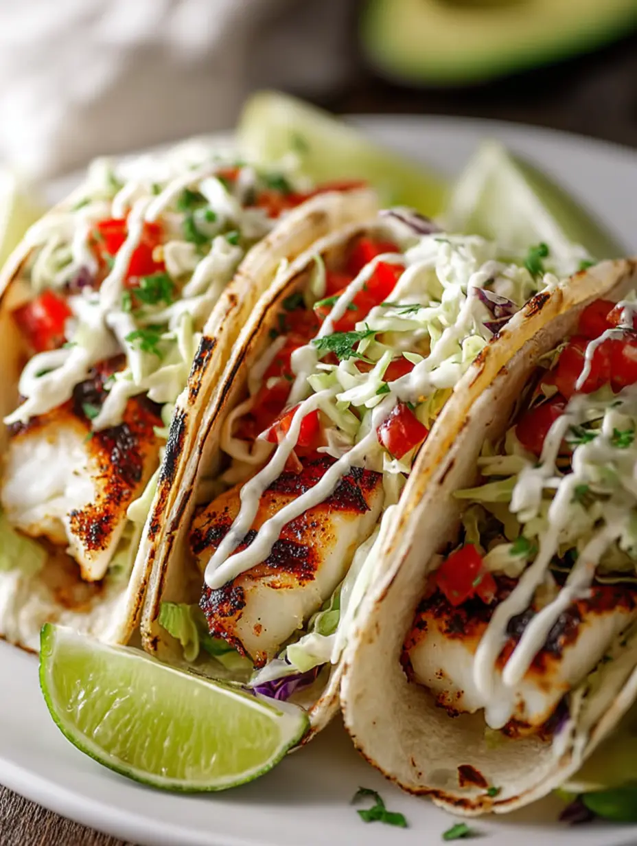 A delicious plate of Grilled Fish Tacos With Chili Lime Slaw