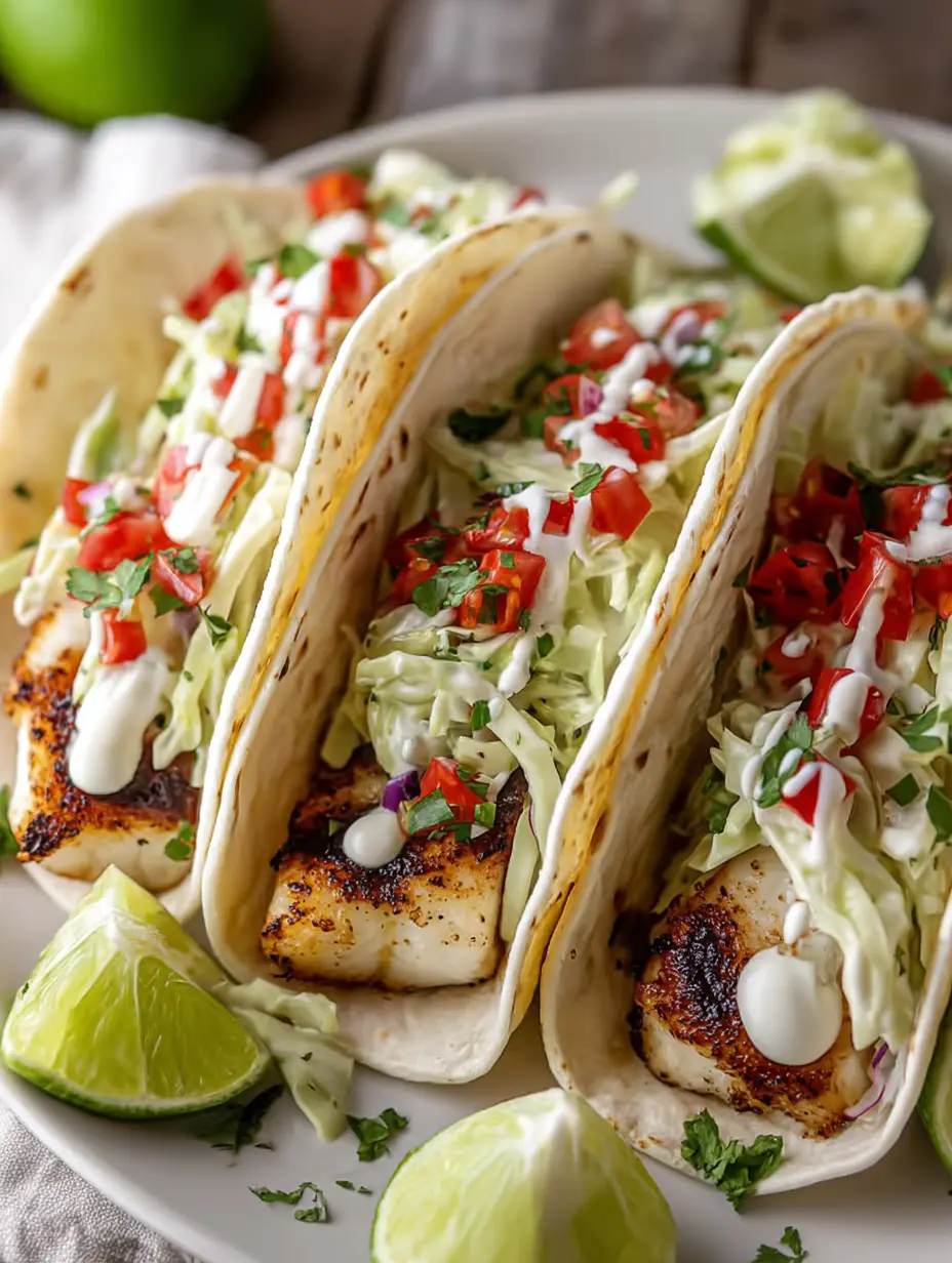 A delicious plate of Grilled Fish Tacos With Chili Lime Slaw