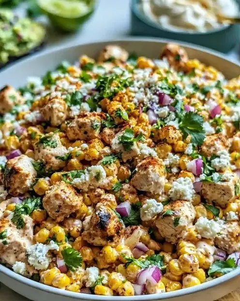 A delicious plate of High Protein Chicken Street Corn Salad