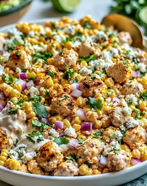 A delicious plate of High Protein Chicken Street Corn Salad