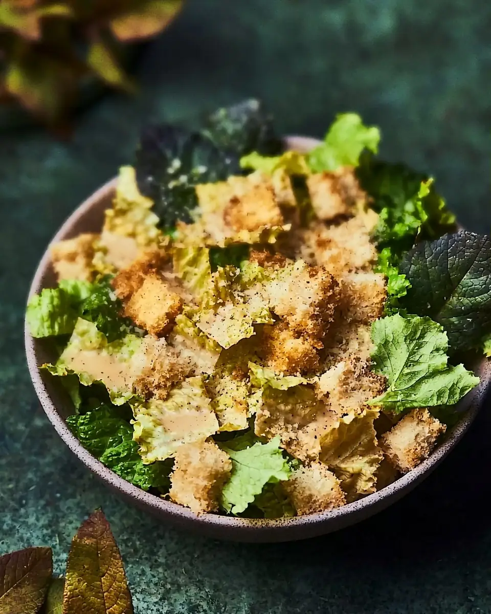 A delicious plate of High Protein Classic Caesar Salad for the Ultimate Cravings
