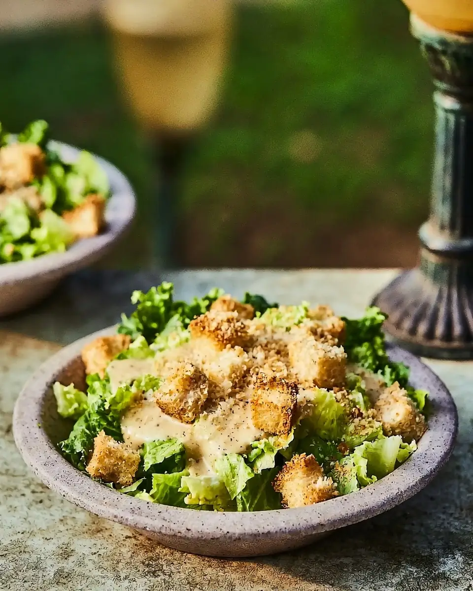 A delicious plate of High Protein Classic Caesar Salad for the Ultimate Cravings