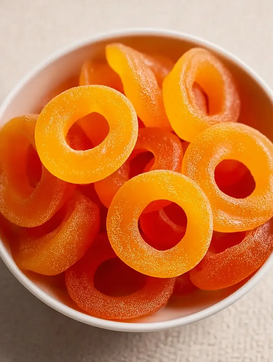A delicious plate of Homemade Gummy Peach Rings (Chewy + Tangy)