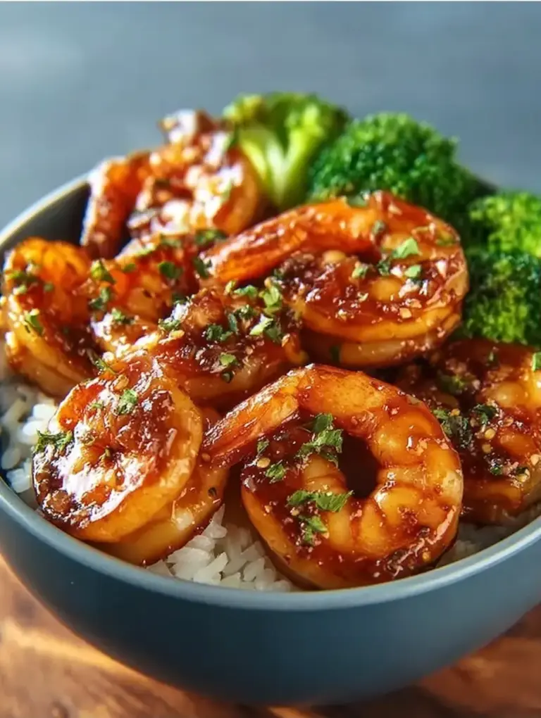A delicious plate of Honey Garlic Shrimp Bowls