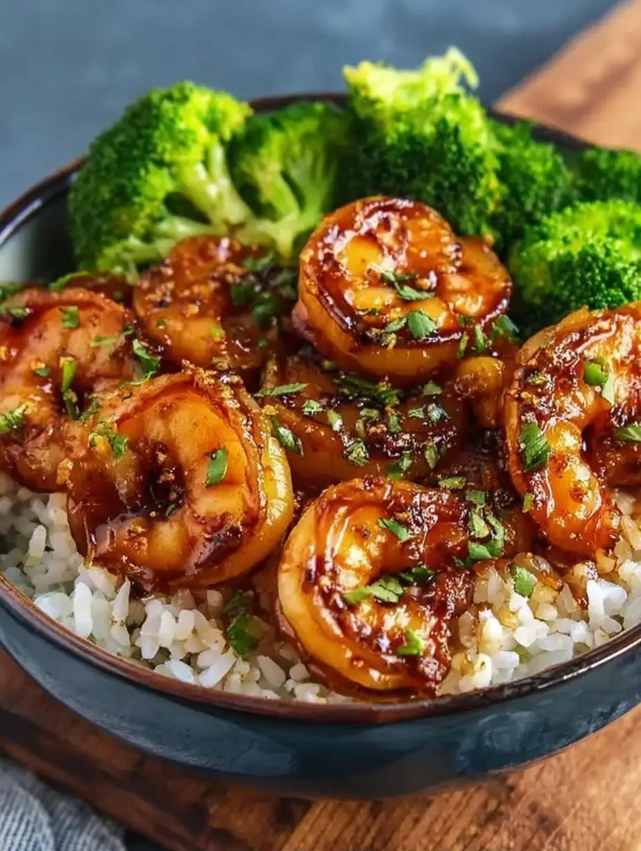 A delicious plate of Honey Garlic Shrimp Bowls
