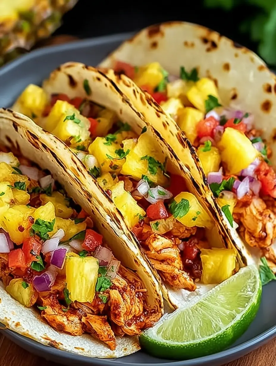 A delicious plate of Juicy Pineapple Chicken Tacos: Best Weeknight Meal