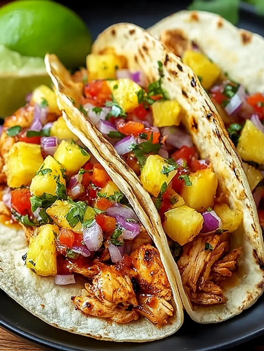 A delicious plate of Juicy Pineapple Chicken Tacos: Best Weeknight Meal