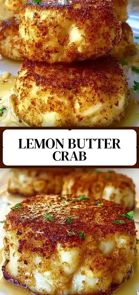 Pinterest pin (Design 3) for Golden Jumbo Lump Crab Cakes with Lemon Butter