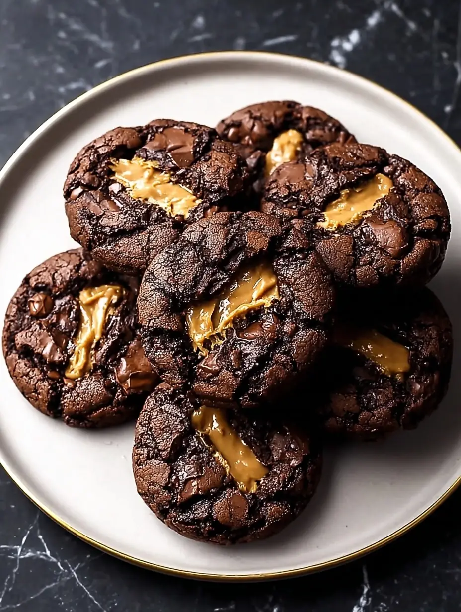 A delicious plate of Peanut Butter Filled Brownie Cookies