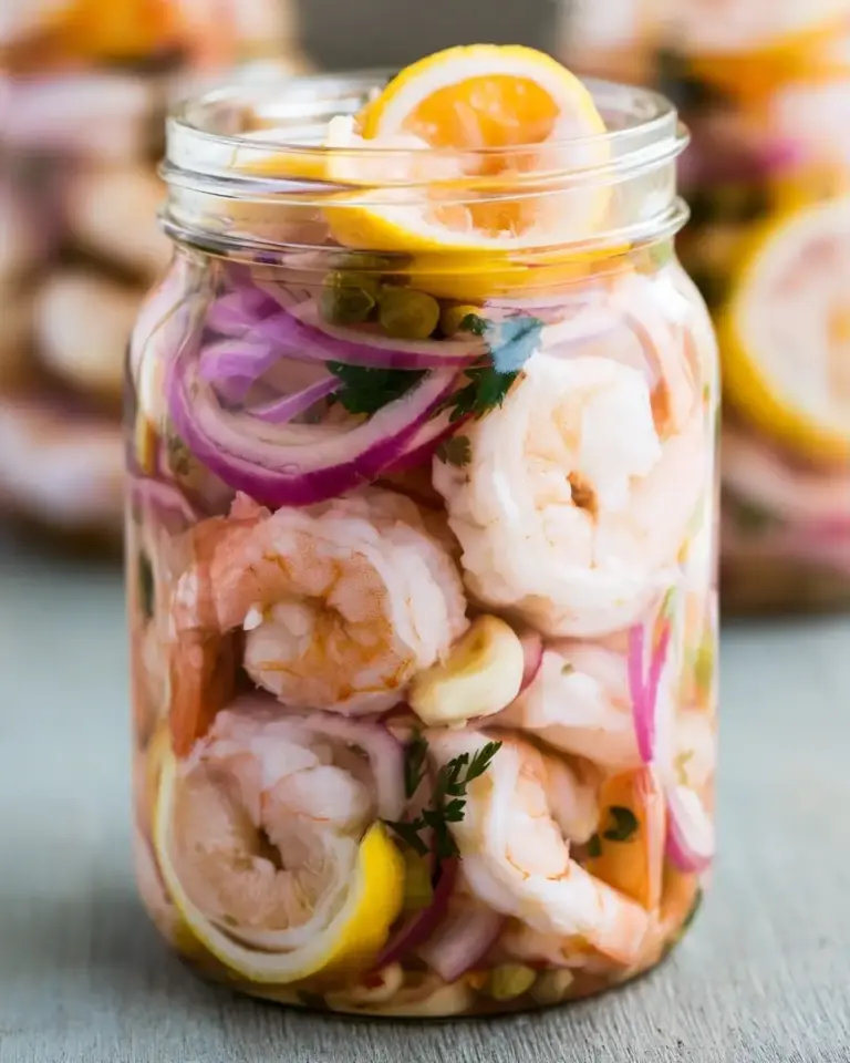 A delicious plate of Pickled Shrimp – A Tangy, Spicy Delight!