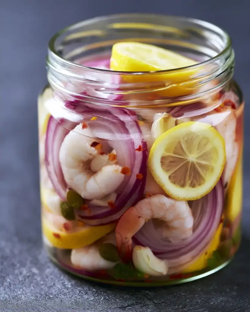 A delicious plate of Pickled Shrimp – A Tangy, Spicy Delight!